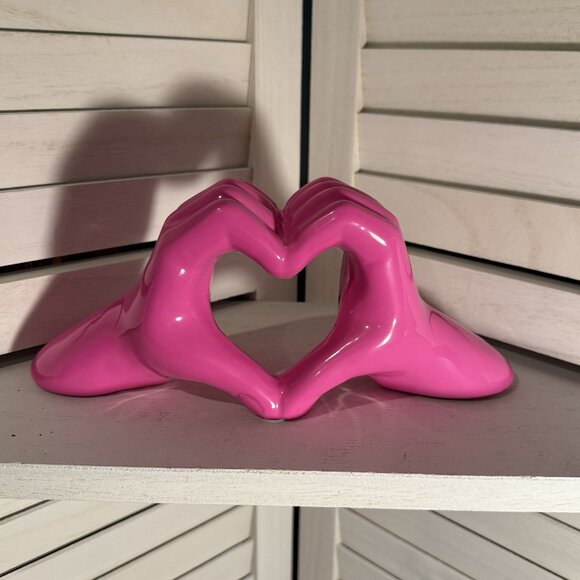 Pink Ceramic Heart Hands Sculpture – NEW, 10"x5", Symbolic Love Decor - Picture 1 of 3